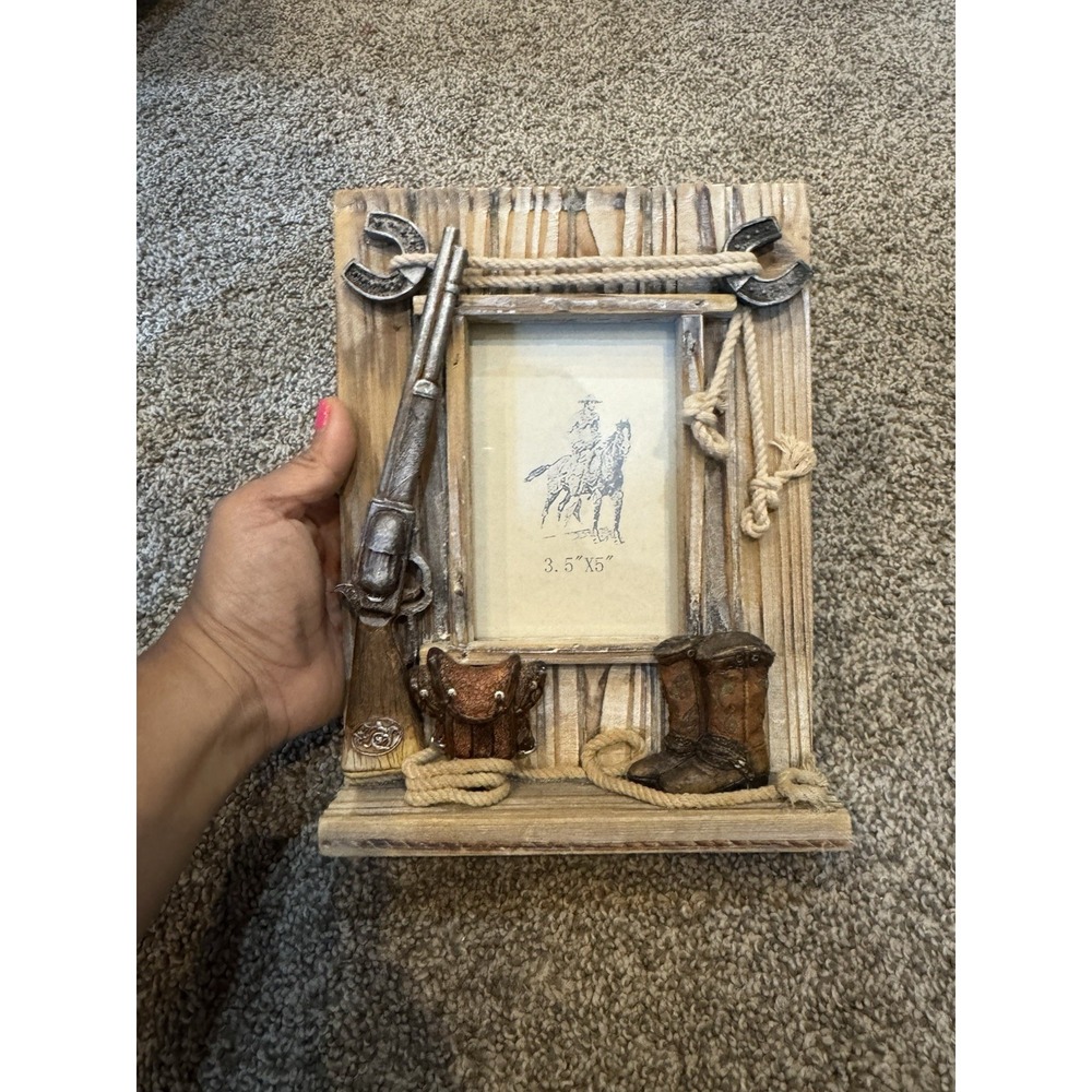 Large Western Cowboy Shooter 3.5X5 Wooden Picture‎ Photo Frame Wall Decor Gift